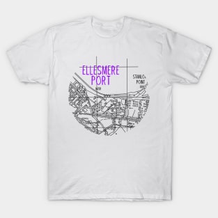 Ellesmere Port Map (Purple & White) T-Shirt